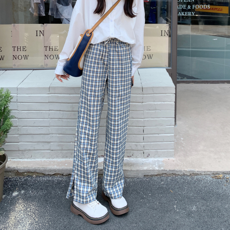 Actual shooting of Korean new loose and thin split ins style straight leg casual pants in autumn 2021