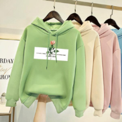 Plush round neck hooded sweater women's autumn and winter style thickened Student Korean loose cuff screw