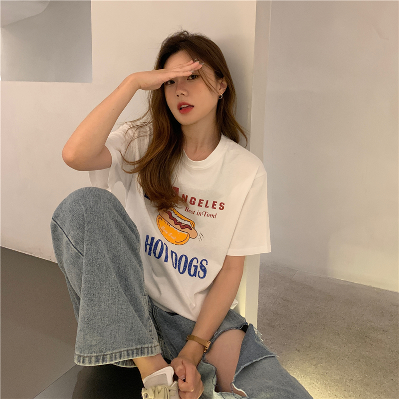 Real shot summer new versatile printed short sleeve T-shirt girl student top