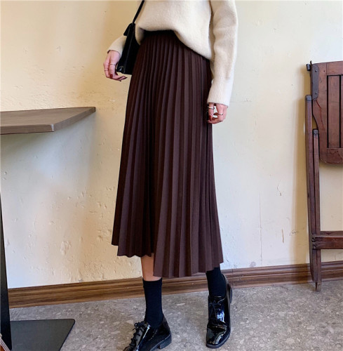 Real price high waist pleated skirt women's long word skirt shows thin skirt