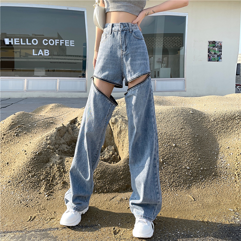 Hot girls' high waist jeans in spring and summer