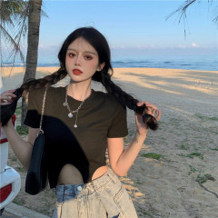 Real price real shot metal tooling open navel short sleeve T-shirt