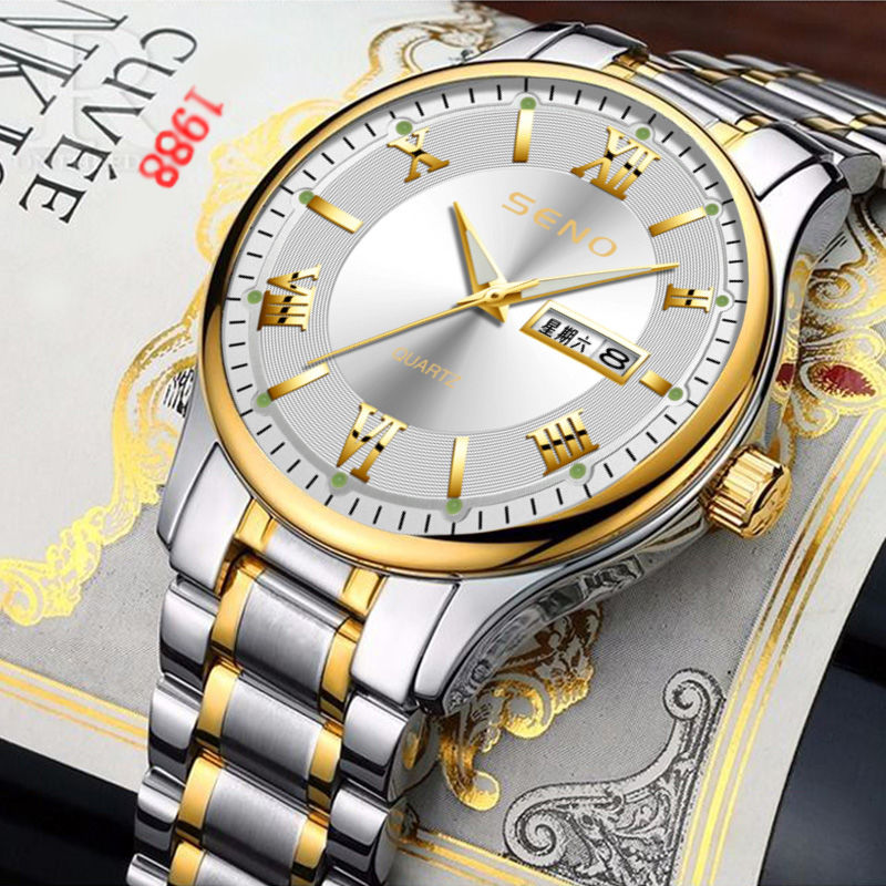 Genuine Swiss automatic men's watch waterproof luminous Korean double calendar couple's watch quartz female non mechanical