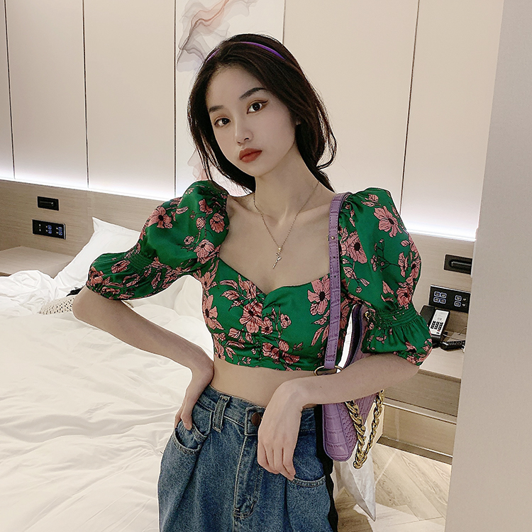 Real price retro square collar versatile flower bra jacket