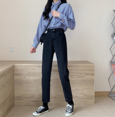 Real shooting and real price early autumn new Korean elastic waist personalized straight pants show thin and versatile jeans