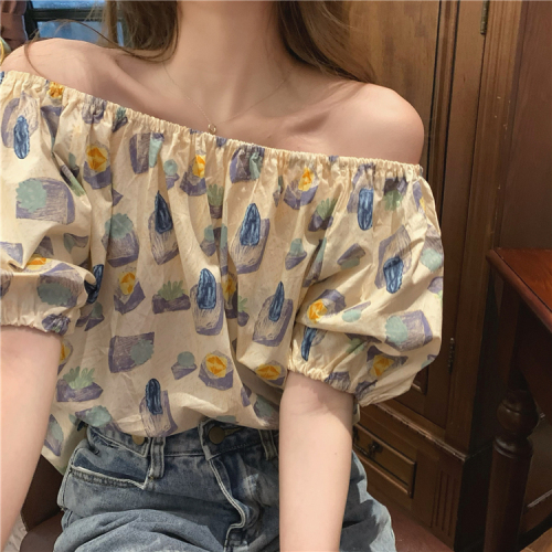 Real price ~ antique style unique printed collarbone shoulder shirt~