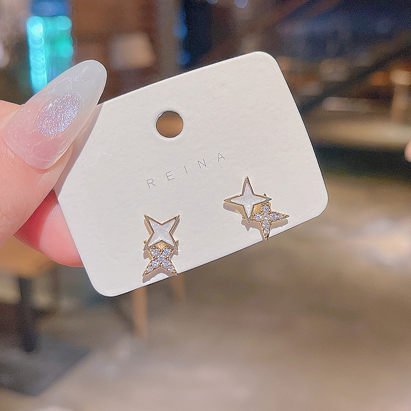 Real shot S925 silver needle star micro inlaid geometric Earrings women's simple and small earrings earrings