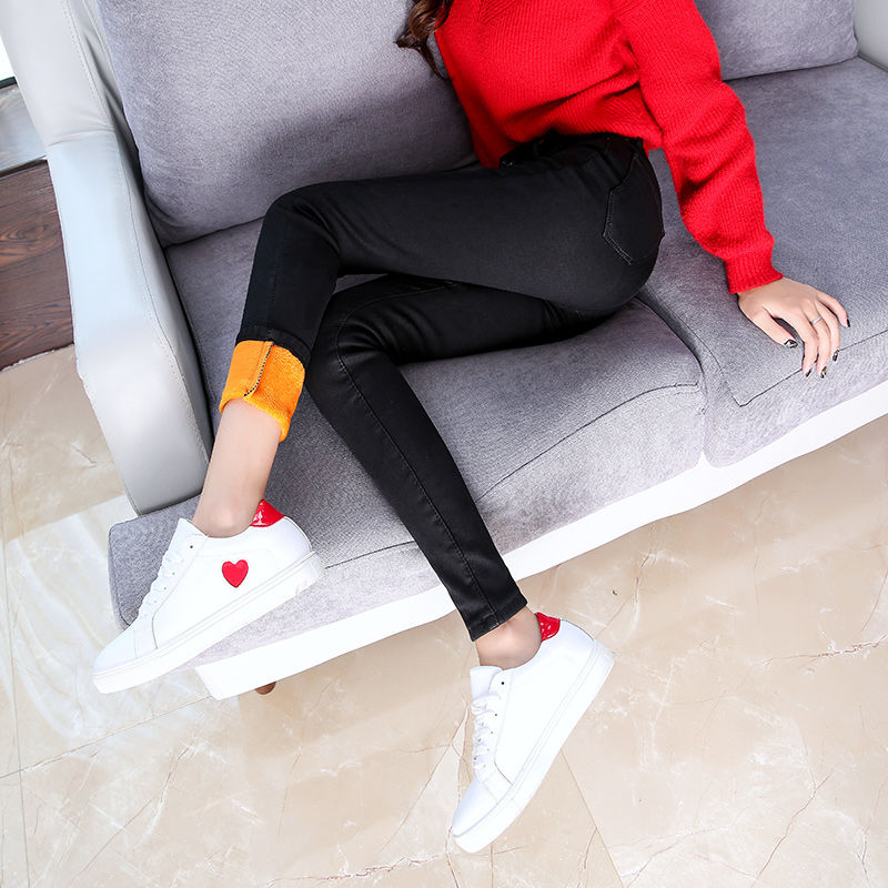 Thickened cashmere jeans women's winter 2021 new high waist elastic tight Leggings with cashmere for warmth