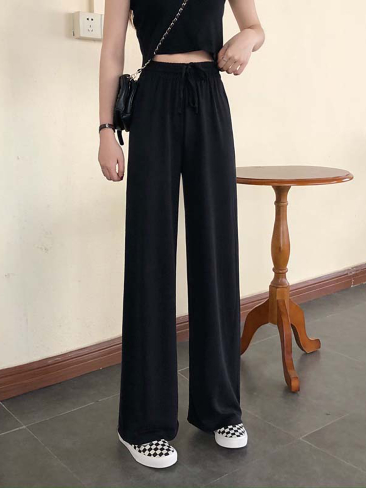 Non real shot summer elastic loose wide leg suit large size vertical straight pants female student