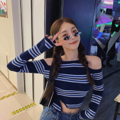 Little Lu Xiang shoulder spice girl sexy sniper design full score off shoulder suspender long sleeved shirt