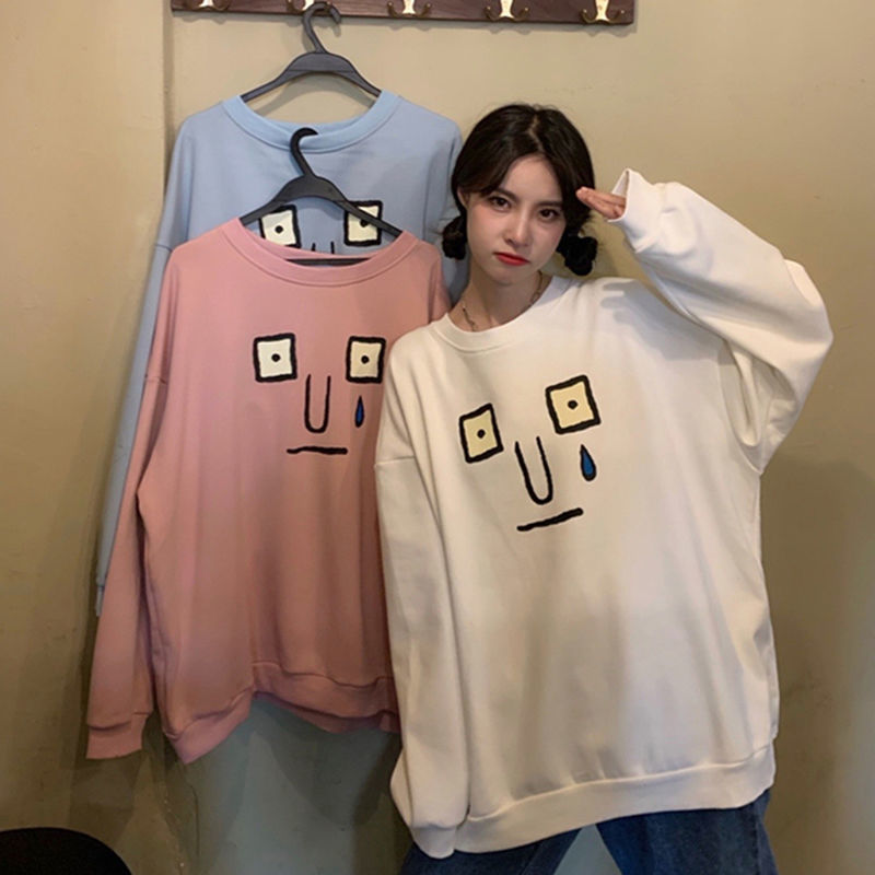 Ins Super Hot Funny print Pullover for women's autumn new Korean print versatile long sleeve top fashion