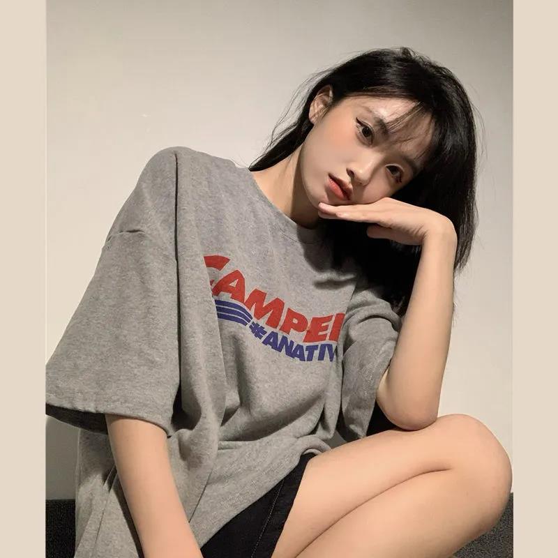 Summer new casual lazy style loose round neck printed T-shirt for women