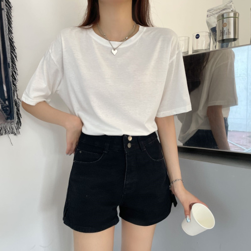 Real shooting of the new Korean version of early autumn lower body disappearance loose short sleeve basic casual top