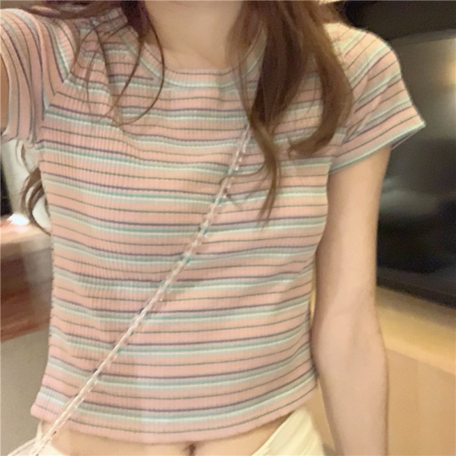 Short T-shirt with real price and color stripes