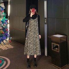 Real shot real price ~ 2020 new Hepburn style design sense of minority leopard print suspender skirt bottom dress dress