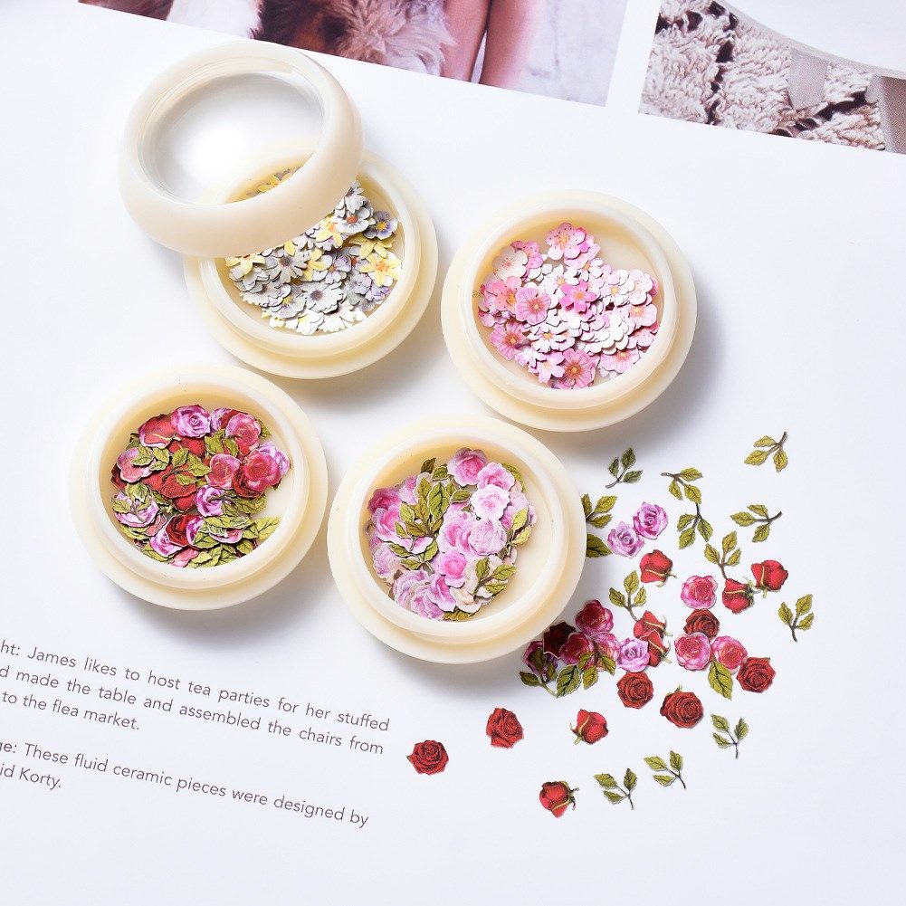 Nail accessories box wooden pulp flower + leaf mixed packing cross border source DIY new Japanese style mixed chip color flower