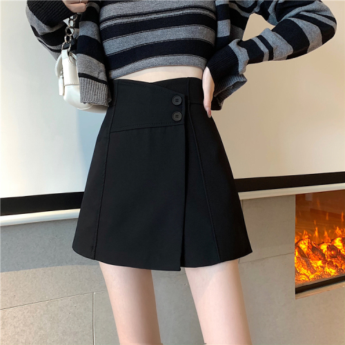 Real shooting real price 2021 autumn new Korean High Waist Wide Leg shorts women's back zipper skirt