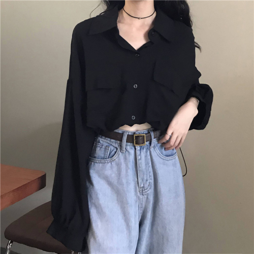 Real price + 5 early autumn fashion and loose design feeling with drawstring adjustable Lapel shirt cardigan