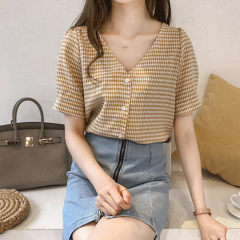 Summer new fattening plus size slim Plaid Shirt Short Sleeve Base shirt fat loose collar shirt