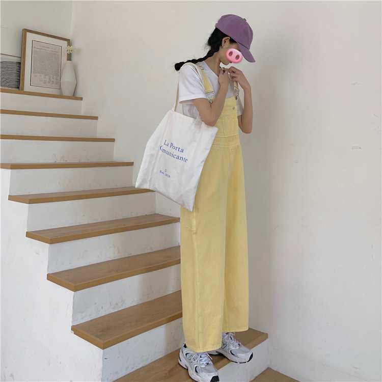 Real photo, real price, attractive cream yellow, thin, straight tube, wide leg pants, fashionable and loose jeans, strap pants