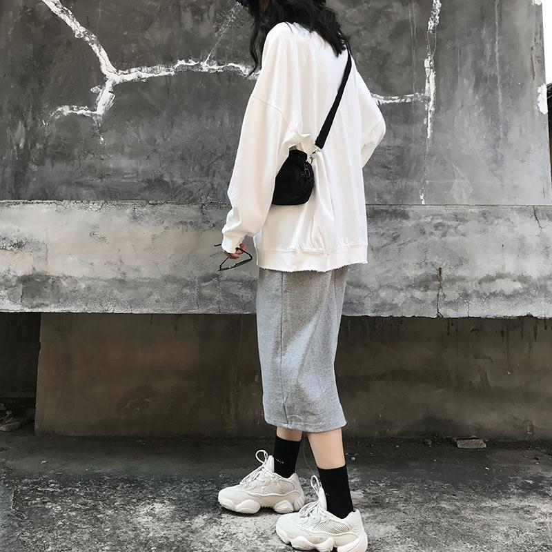 Autumn chic loose show thin medium length Pullover Sweater Top Women + versatile casual half skirt evening suit fashion