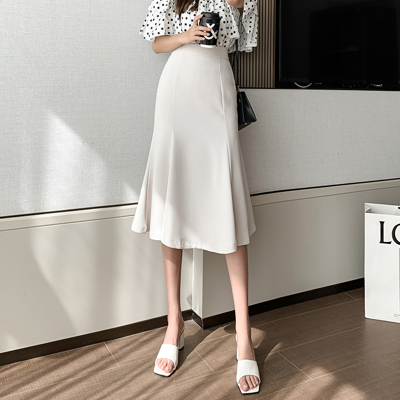 Real shot Korean medium and long fishtail skirt 2021 autumn irregular hanging feeling large swing high waist skirt medium and long skirt
