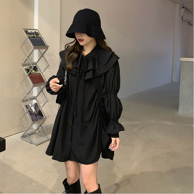 Real shot real price early autumn Korean chic cool style design feeling pleated shirt skirt~