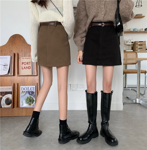 Real price woolen skirt women's autumn and winter new high waist show thin package hip skirt short skirt