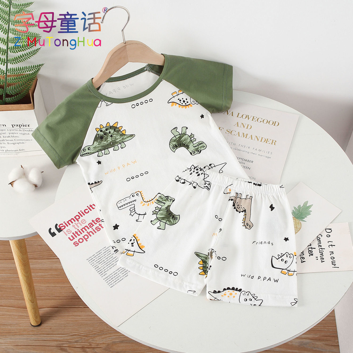 Children's short sleeve suit pure cotton air conditioning suit children's pajamas baby boys and girls' home suit thin underwear