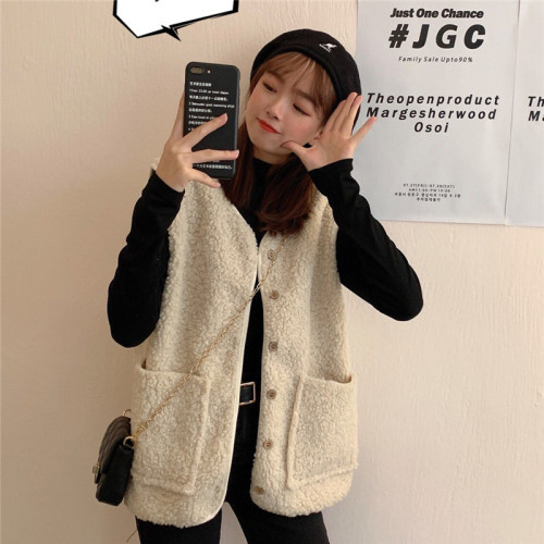 Korean foreign style loose imitation lamb hair vest