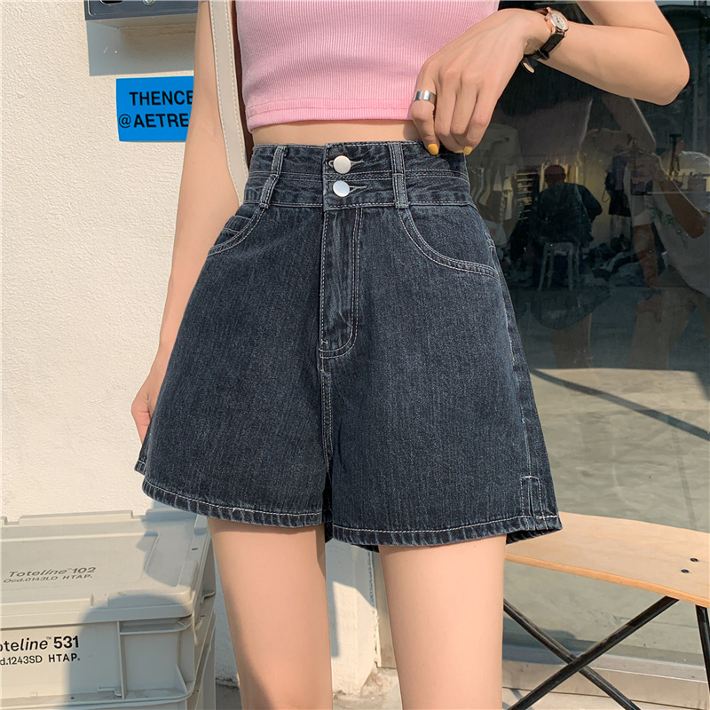 Real shot real price ~ New Korean high waist design split loose A-line Wide Leg Denim Shorts for women