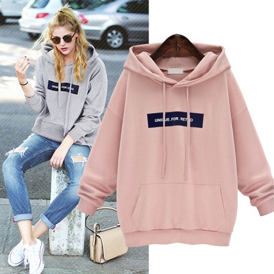 New spring hooded sweater women's loose large Korean trendy student long sleeve pink Pullover Plush sweater