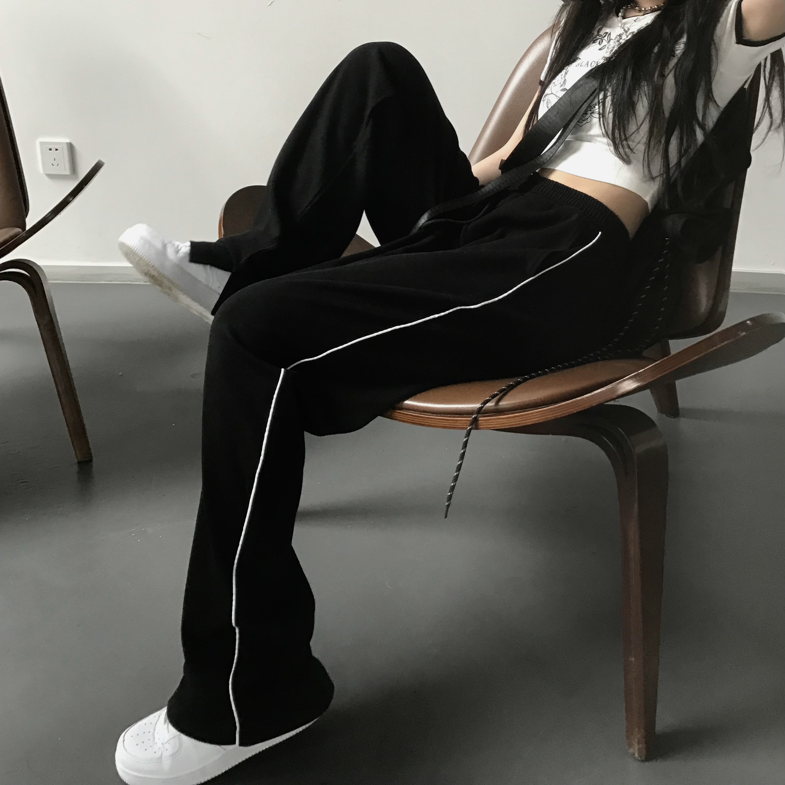 Forked floor mops women's autumn ins high street versatile straight tube wide leg pants loose casual sports pants pants fashion