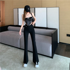 Real price split flared pants new button irregular slim Korean high waist casual pants