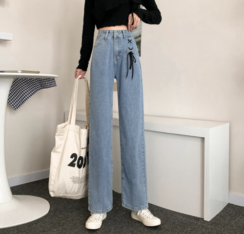 New high waisted jeans women show thin and high design sense pants wide leg pants