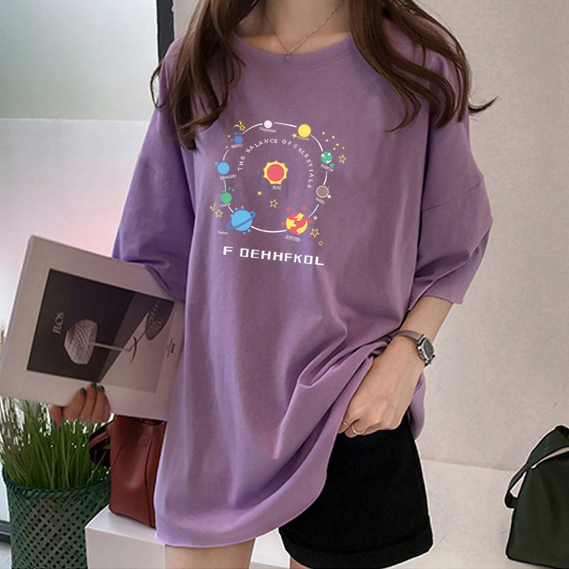 10 color summer Korean loose new fashion short sleeve student lazy printing medium long short sleeve T-shirt blouse