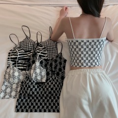 Real price ins ice silk retro zebra pattern net red letter versatile show thin beautiful back strap vest female