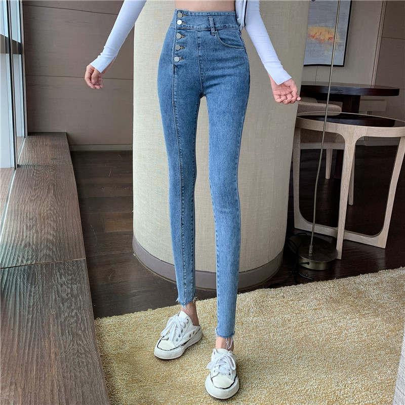 Women's high waist elastic Capris jeans