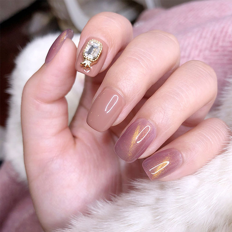 2020 new net red nude gold cat's eye nail polish yellow ice transparent white light treatment glue nail shop