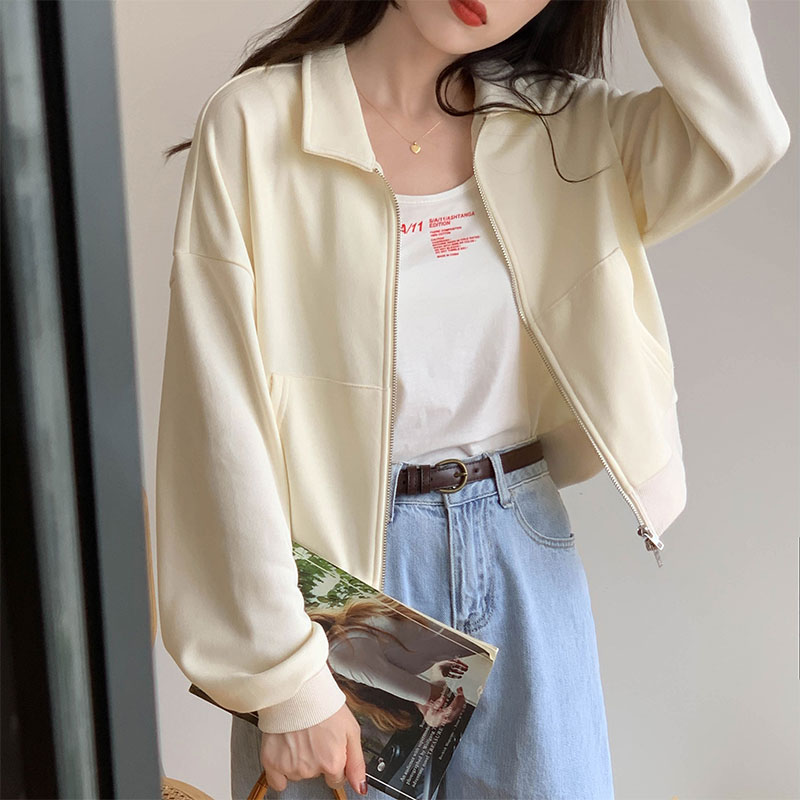 Real shot 2021 autumn new loose Lapel sweater simple short Cardigan Jacket Women's jacket