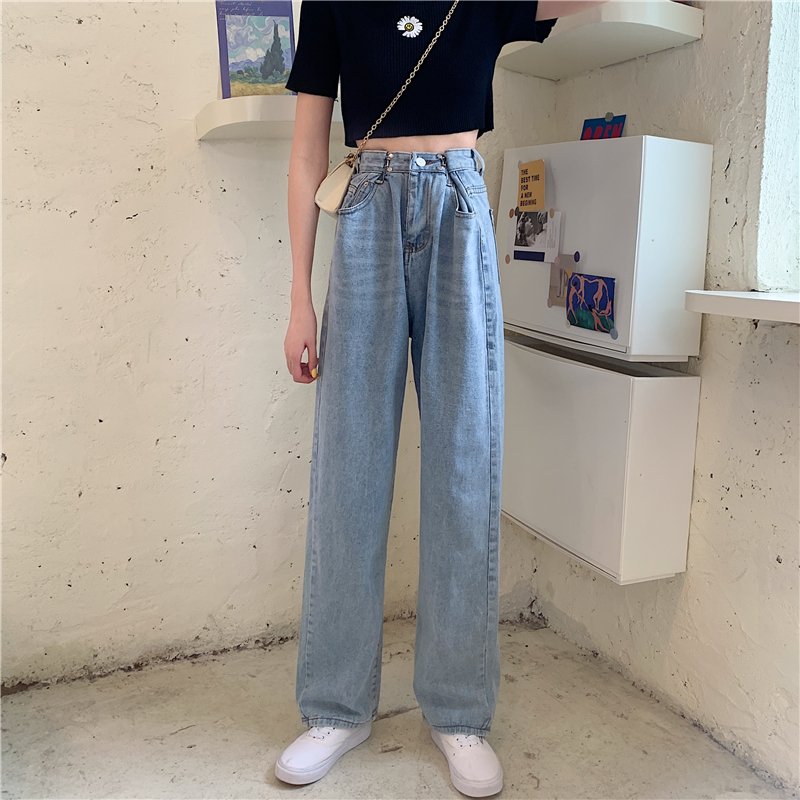 2020 new high waisted slim wide leg draping straight tube mopping pants women's autumn versatile loose adjustable jeans pants