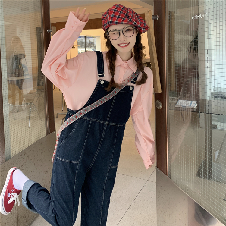 Real price real shot autumn cowboy back pants age reducing straight tube loose and wide leg one-piece pants show thin