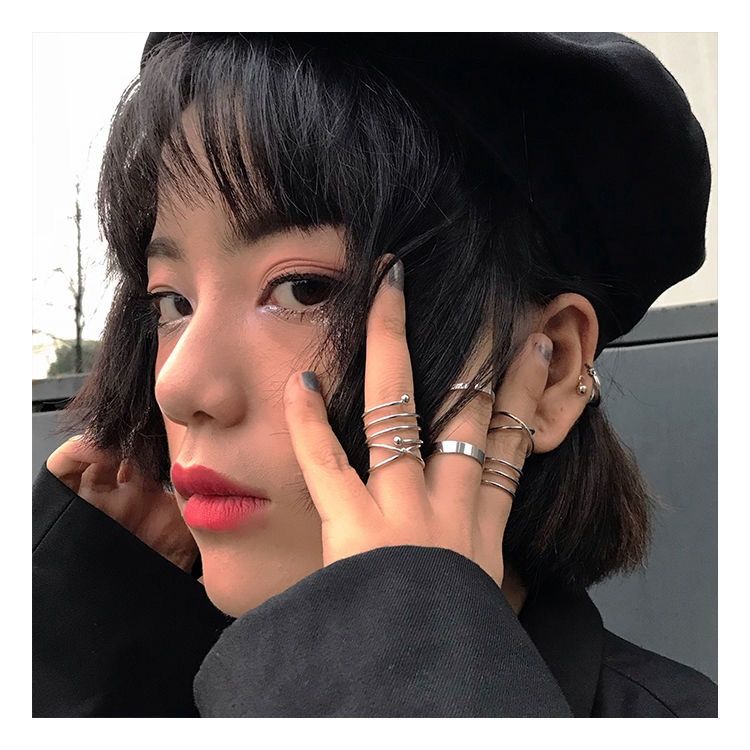 European and American fashion street personalized ring set hip hop style simple alloy ring retro simple cool wind ring