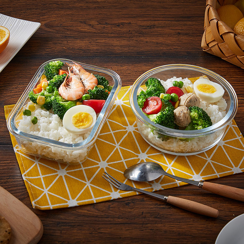 Fresh box glass microwave oven special convenience bowl separation office workers with rice box small men and women with the grid cover