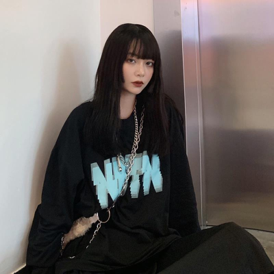 Shoulder width thin top women's autumn loose minority design bottomed shirt Harajuku sweet cool long sleeve T-shirt