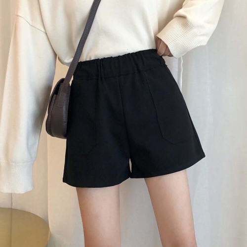 Real time shooting control autumn and winter Korean version new high waist show thin all round wide leg short pants wool casual pants women