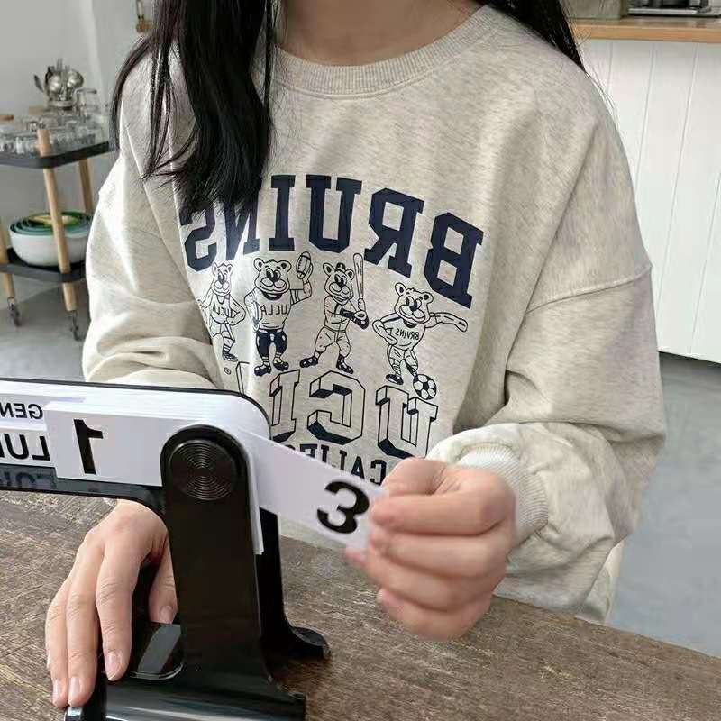 Autumn and winter Cartoon Bear print versatile casual top women's Pullover round neck sweater trend