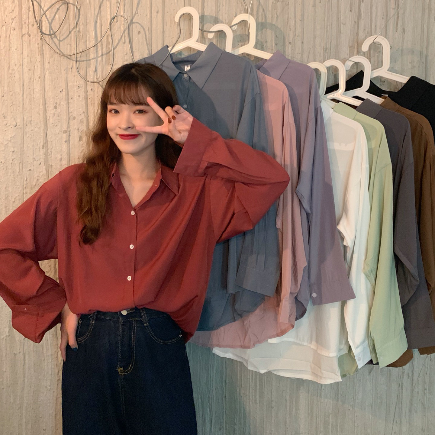 Real price real shot Korean shirt women's wear long sleeve versatile salt hanging loose bottomed top