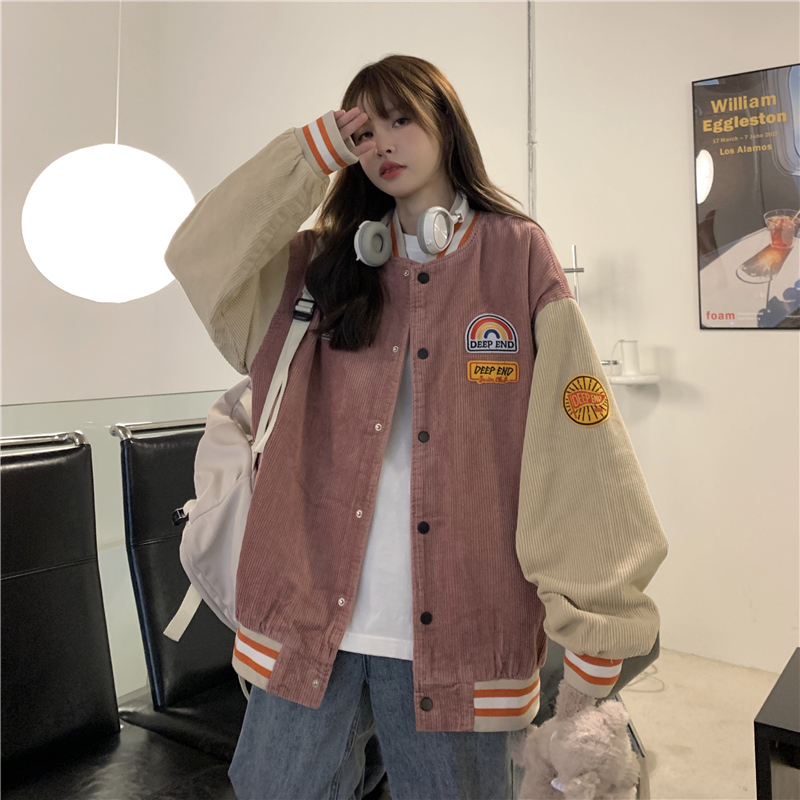 Actual shooting of new loose Korean Corduroy Jacket Women's 2021 autumn thin retro baseball suit women's fashion
