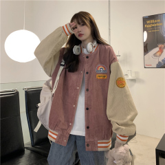 Actual shooting of new loose Korean Corduroy Jacket Women's 2021 autumn thin retro baseball suit women's fashion